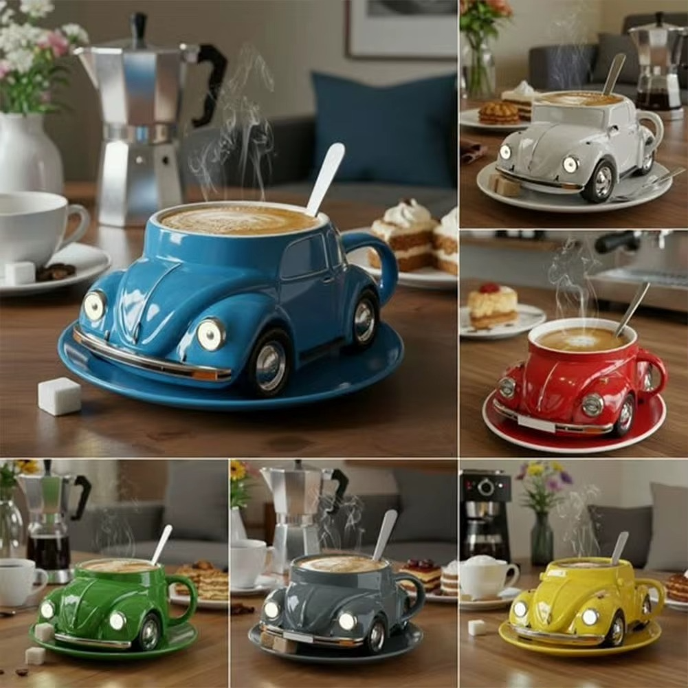Viralloft™ BeetleSips Hand Made Retro Beetle Car Coffee Mug – Drive Your Mornings in Style!